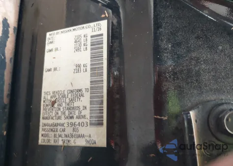 2017 Nissan Maxima 3.5 Sv z USA, uszkodzony, nr VIN 1N4AA6AP4HC396403